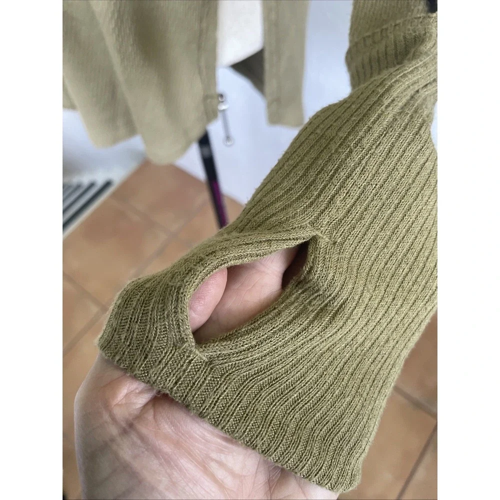 Free People Snowy Thermal Waffle Knit Thumbholes Tunic Top Olive Green Size S